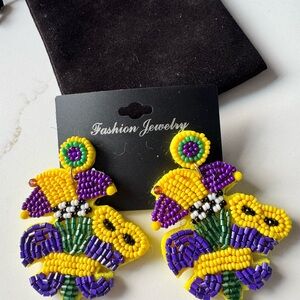 Colorful Beaded Mardi Gras Carnival Earrings
